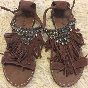 Free People fringe suede sandals with jewels
